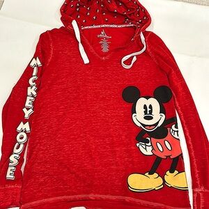 Disney Parks red long sleeve burnout hoodie S
